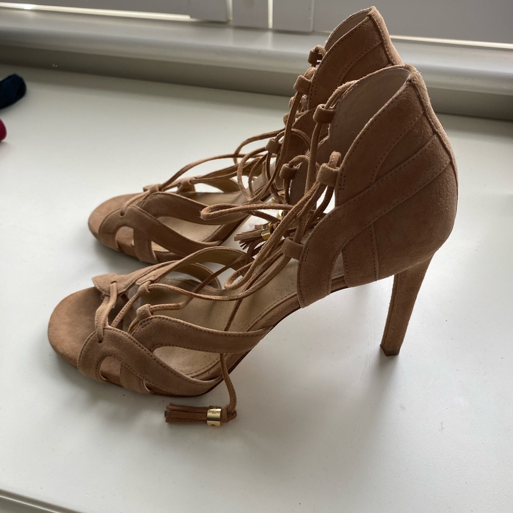 Tan suede Michael Kors lace up heels